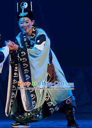 Chinese Yue Opera Taoist Chou Role Costumes and Hat Hai Ming Zhu Shaoxing Opera Elderly Male Garment Apparels