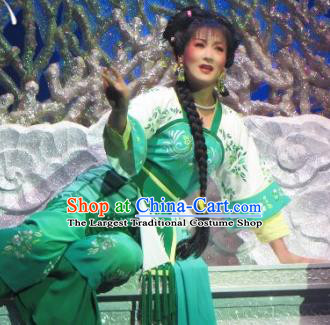 Chinese Shaoxing Opera Princess Costumes and Headpieces Yue Opera Hua Tan Hai Ming Zhu Actress Apparels Garment Green Dress