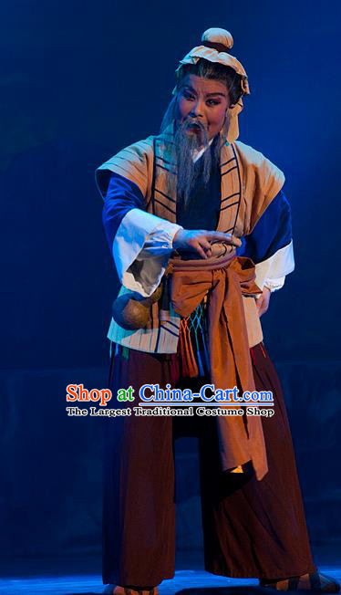 Chinese Yue Opera Old Man Role Costumes and Headwear Hai Ming Zhu Shaoxing Opera Elderly Male Fishman Garment Apparels