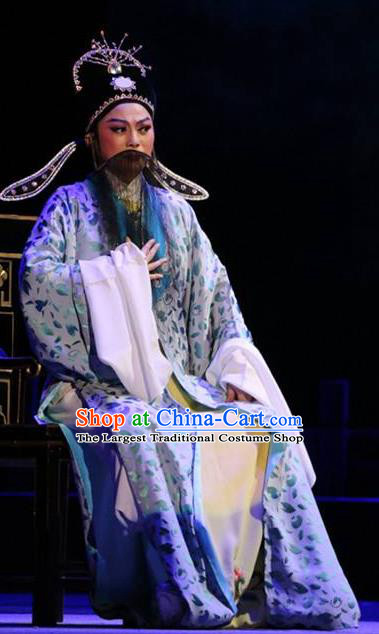 Chinese Yue Opera Elderly Male Costumes and Headwear Xun An Zhan Fu Shaoxing Opera Laosheng Landlord Garment Apparels