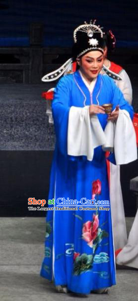 Chinese Yue Opera Scholar Costumes and Hat Xun An Zhan Fu Shaoxing Opera Xiaosheng Garment Apparels Young Male Xu Qing Blue Robe