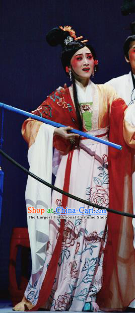 Chinese Shaoxing Opera Young Female Dress and Headdress Liu Yong Yue Opera Hua Tan Geisha Garment Costumes Apparels