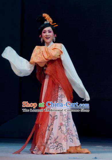 Chinese Shaoxing Opera Young Female Dress and Headdress Liu Yong Yue Opera Hua Tan Geisha Garment Costumes Apparels