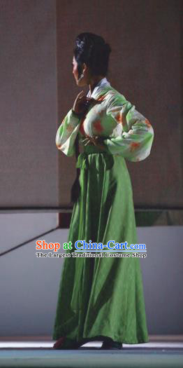 Chinese Shaoxing Opera Xiao Dan Young Female Green Dress Costumes Apparels and Headpieces Yue Opera Liu Yong Hua Tan Geisha Garment