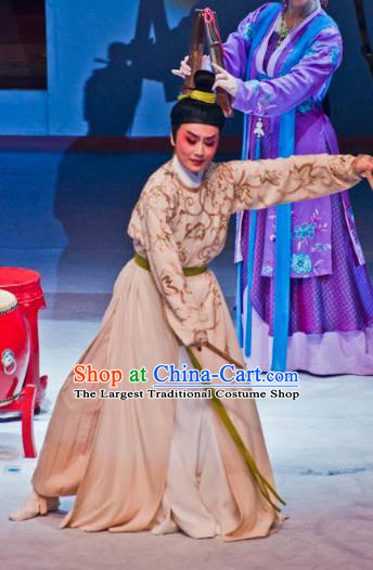 Chinese Yue Opera Scholar Poet Liu Yong Garment and Headwear Shaoxing Opera Xiao Sheng Costumes Apparels Young Man Robe Clothing