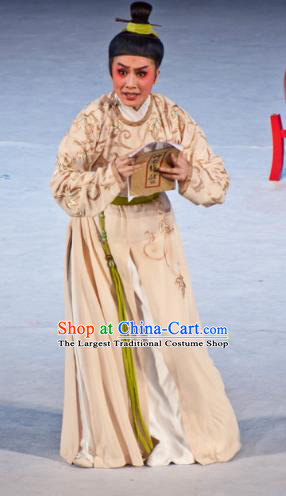 Chinese Yue Opera Scholar Poet Liu Yong Garment and Headwear Shaoxing Opera Xiao Sheng Costumes Apparels Young Man Robe Clothing