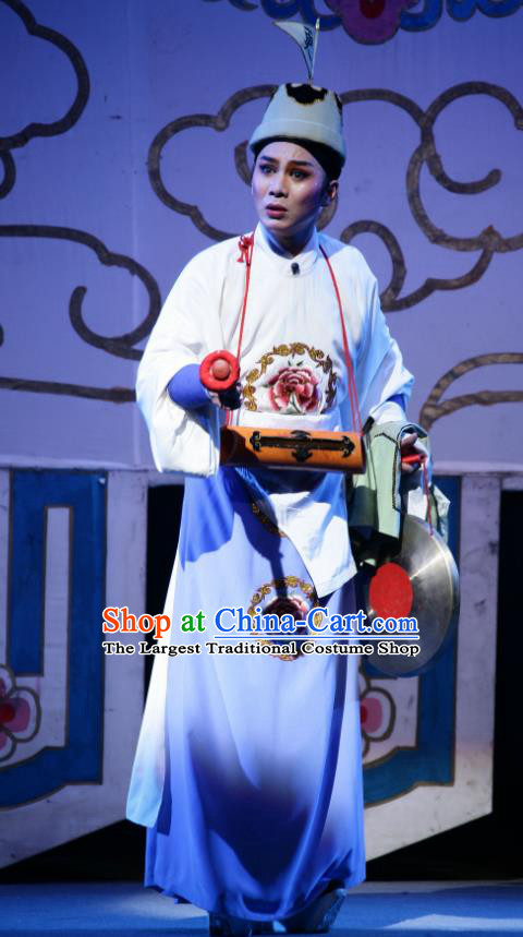 Chinese Yue Opera Zhuang Yuan Da Geng Xiaosheng Garment and Hat Shaoxing Opera Young Male Night Watchman Apparels Costumes