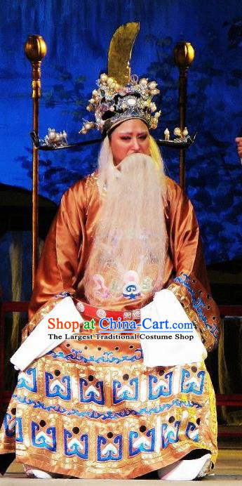 Chinese Yue Opera Zhuang Yuan Da Geng Laosheng Chancellor Costumes and Headwear Shaoxing Opera Elderly Male Garment Apparels