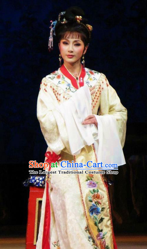 Chinese Shaoxing Opera Hua Tan Actress Liu Chanjin Dress Garment and Headpieces Yue Opera Zhuang Yuan Da Geng Young Female Apparels Costumes
