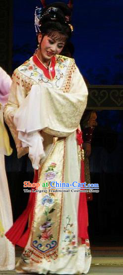 Chinese Shaoxing Opera Hua Tan Actress Liu Chanjin Dress Garment and Headpieces Yue Opera Zhuang Yuan Da Geng Young Female Apparels Costumes