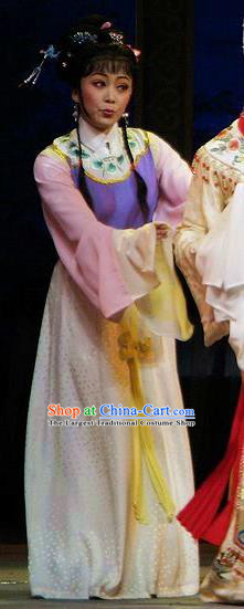 Chinese Shaoxing Opera Xiaodan Actress Garment Costumes and Hair Accessories Yue Opera Zhuang Yuan Da Geng Young Lady Dress Apparels