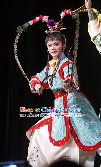 Zhuang Yuan Da Geng Chinese Yue Opera Wusheng Garment and Headwear Shaoxing Opera Martial Male Costumes Soldier Takefu Apparels