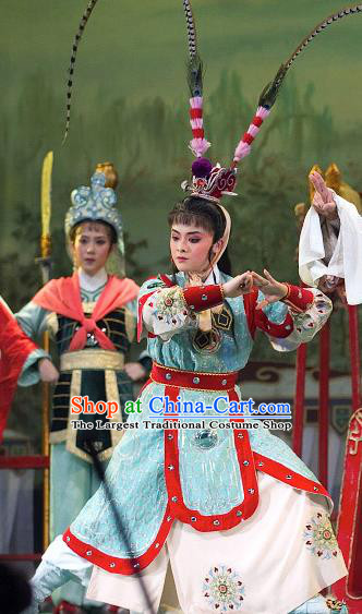 Zhuang Yuan Da Geng Chinese Yue Opera Wusheng Garment and Headwear Shaoxing Opera Martial Male Costumes Soldier Takefu Apparels