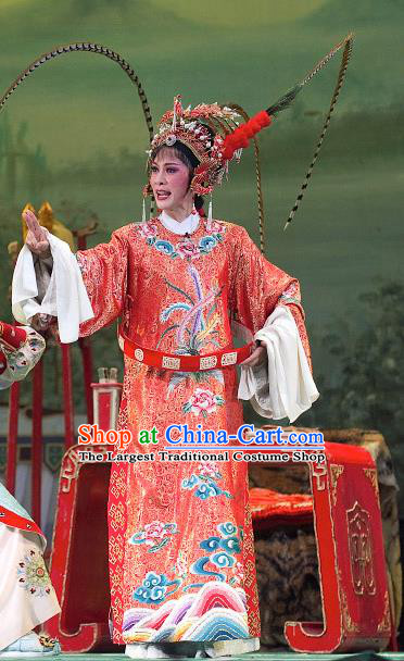 Chinese Shaoxing Opera Actress Red Dress Garment and Headpieces Yue Opera Tao Ma Tan Zhuang Yuan Da Geng Martial Female Liu Chanjin Apparels Costumes