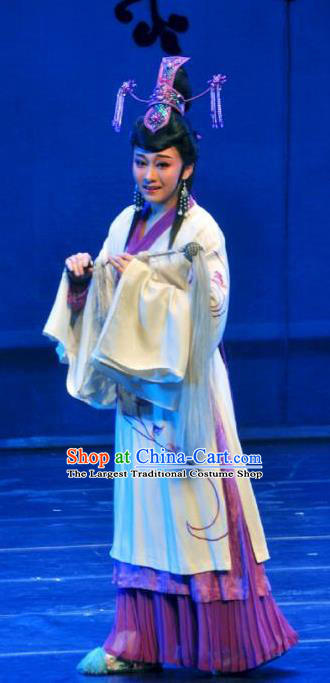 Chinese Shaoxing Opera Actress Costumes and Headdress Yue Opera Hua Tan Dao Guan Qin Yuan Taoist Nun Dress Chen Miaochang Apparels Garment