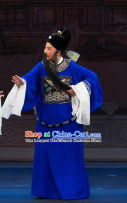 Li Mei Yue Chinese Yue Opera Elderly Male Yuan Ruhai Costumes and Hat Shaoxing Opera Laosheng Garment Apparels Magistrate Official Clothing