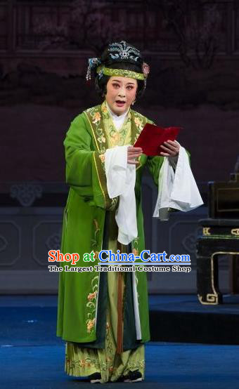 Chinese Shaoxing Opera Rich Dame Green Dress Apparels and Headpieces Tao Li Mei Yue Opera Laodan Elderly Female Garment Costumes