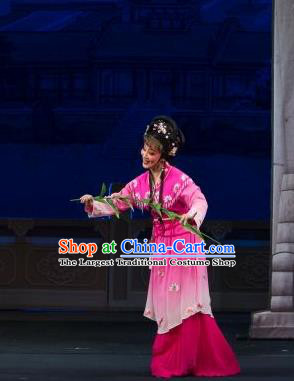 Chinese Shaoxing Opera Hua Tan Yuan Yumei Rosy Dress Garment and Headpiece Tao Li Mei Yue Opera Actress Apparels Young Female Costumes