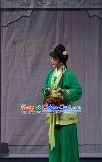 Chinese Shaoxing Opera Young Lady Green Dress Apparels and Headpieces Tao Li Mei Yue Opera Xiao Dan Garment Costumes