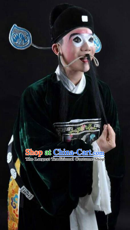 Li Mei Yue Chinese Yue Opera Chou Role Robe Clothing and Hat Shaoxing Opera Garment Laosheng Apparels Official Costumes