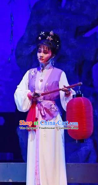 Chinese Shaoxing Opera Xiaodan Purple Garment Apparels and Headpieces Tao Li Mei Yue Opera Costumes Hua Tan Young Lady Dress