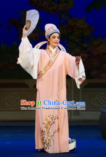 Li Mei Yue Chinese Yue Opera Niche Robe Young Male Costumes and Hat Shaoxing Opera Xiaosheng Garment Apparels Scholar Clothing
