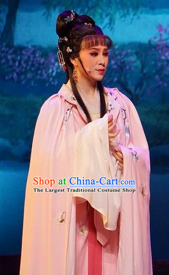 Chinese Shaoxing Opera Hua Tan Wang Lanying Dress Garment and Headpieces He Wenxiu Yue Opera Actress Apparels Costumes