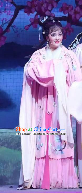 Chinese Shaoxing Opera Hua Tan Wang Lanying Dress Garment and Headpieces He Wenxiu Yue Opera Actress Apparels Costumes