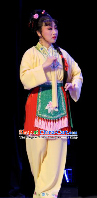 Chinese Shaoxing Opera Xiaodan Dress Apparels Costumes and Headpieces He Wenxiu Yue Opera Servant Girl Garment