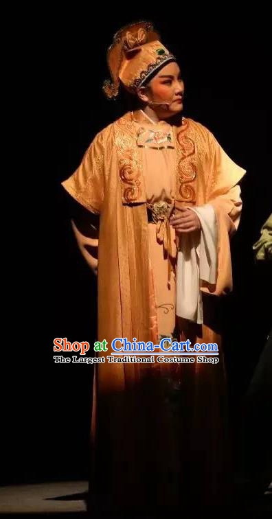 He Wenxiu Chinese Yue Opera Young Male Bully Garment and Hat Shaoxing Opera Xiaosheng Costumes Apparels