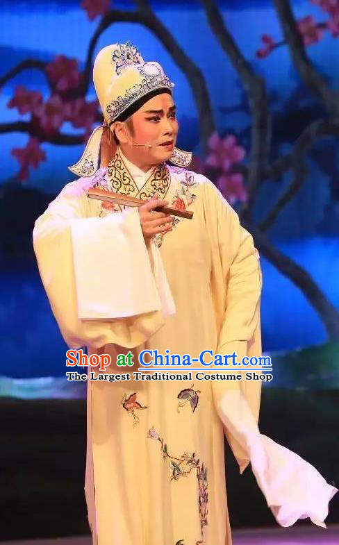 He Wenxiu Chinese Yue Opera Xiaosheng Garment and Headwear Shaoxing Opera Young Male Apparels Costumes Scholar Robe