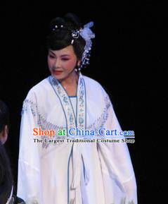 Chinese Shaoxing Opera Young Female Pan Jinlian White Dress Apparels Garment and HeadPieces Wu Song Revenge Yue Opera Hua Tan Costumes