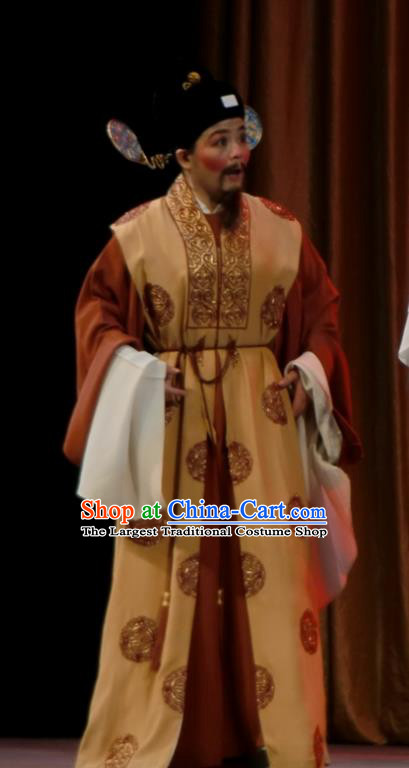 Chinese Yue Opera Chou Role Costumes and Headwear Emperor and the Village Girl Shaoxing Opera County Magistrate Garment Apparels