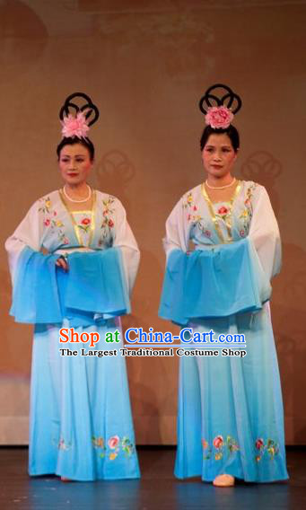 Chinese Shaoxing Opera Female Dress Garment and Headpieces Yue Opera Court Maid Costumes Emperor and the Village Girl Palace Lady Apparels