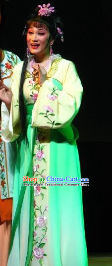 Chinese Shaoxing Opera Hua Tan Green Dress and Headpieces Butterfly Love Monk Yue Opera Young Lady Xiang Ning Apparels Garment Costumes