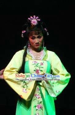 Chinese Shaoxing Opera Hua Tan Green Dress and Headpieces Butterfly Love Monk Yue Opera Young Lady Xiang Ning Apparels Garment Costumes