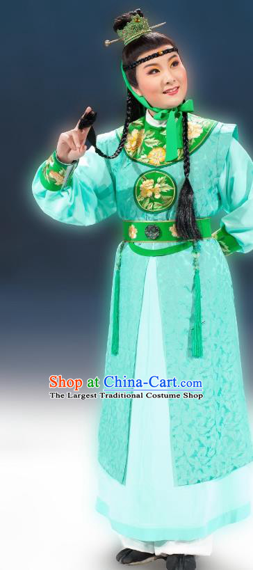 Chinese Yue Opera Prince Green Garment Butterfly Love Monk Apparels and Headpieces Shaoxing Opera Xiaosheng Young Male Costumes
