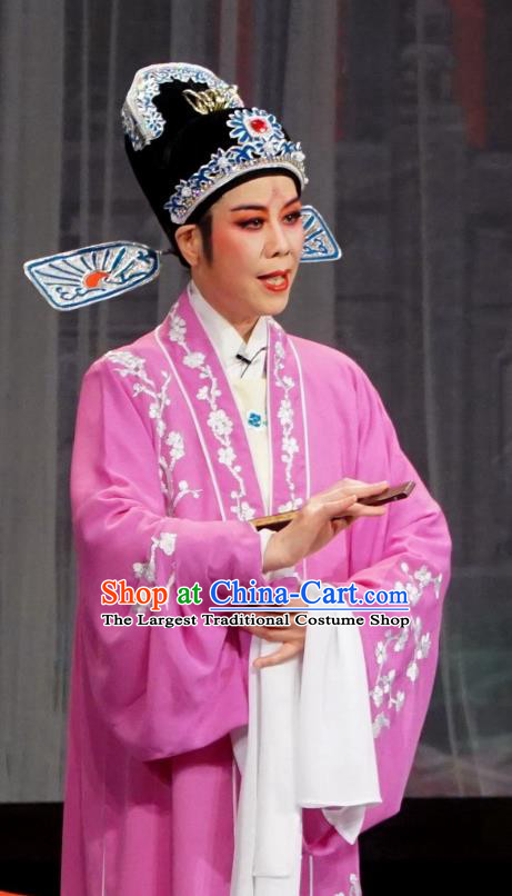 Chinese Yue Opera Scholar Costumes Palace Refuse Marriage Apparels and Headwear Shaoxing Opera Official Song Hong Garment