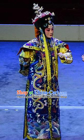 Chinese Beijing Opera Qing Dynasty Queen Mother Apparels Costumes and Headdress Nan Hai Zi Traditional Peking Opera Empress Dowager Xiaozhuang Dress Garment