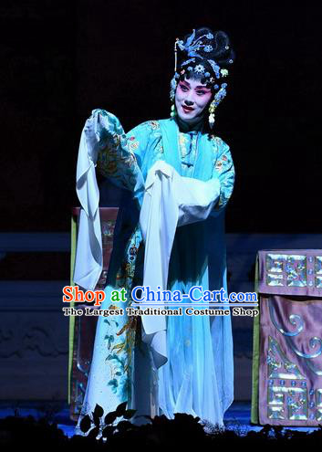 Chinese Beijing Opera Tsing Yi Young Female Apparels Costumes and Headdress Tell On Sargam Traditional Peking Opera Dress Distress Maiden Zhang Shangzhu Garment