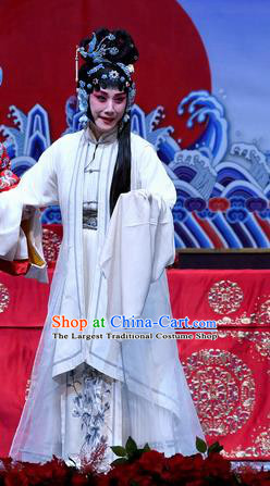 Chinese Beijing Opera Diva Apparels Costumes and Headdress Tell On Sargam Traditional Peking Opera Distress Maiden Zhang Shangzhu White Dress Young Female Garment