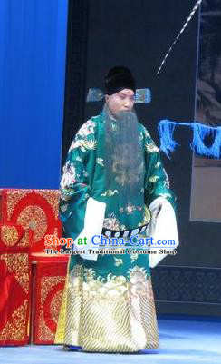 Lv Bu And Diao Chan Chinese Ping Opera Laosheng Liu Tianhua Costumes and Headwear Pingju Opera Elderly Male Apparels Green Official Clothing