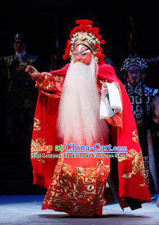 Chun Qiu Er Xu Chinese Peking Opera Elderly Official Wu Zixu Garment Costumes and Headwear Beijing Opera Elderly Male Apparels Minister Red Clothing