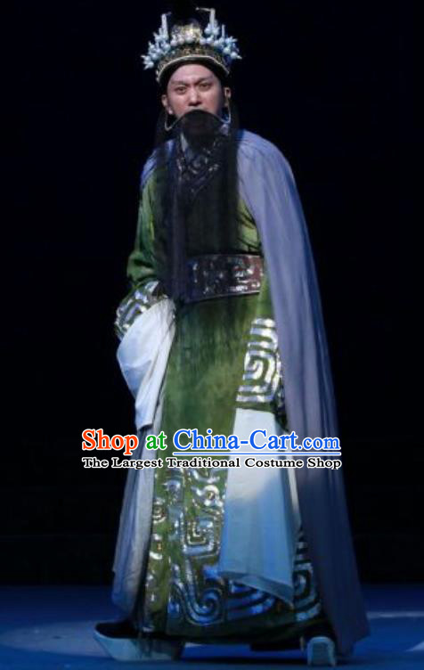 Chun Qiu Er Xu Chinese Peking Opera Elderly Male Shen Baoxu Garment Costumes and Headwear Beijing Opera Apparels Official Clothing