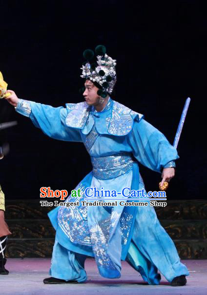 Chun Qiu Er Xu Chinese Peking Opera Young Male Garment Costumes and Headwear Beijing Opera Swordsman Apparels Takefu Zi Qi Clothing