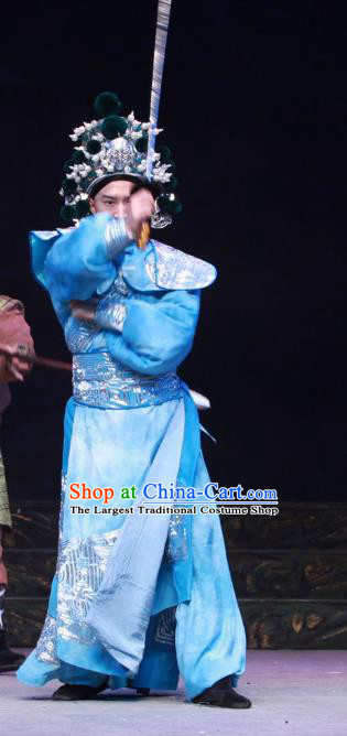 Chun Qiu Er Xu Chinese Peking Opera Young Male Garment Costumes and Headwear Beijing Opera Swordsman Apparels Takefu Zi Qi Clothing