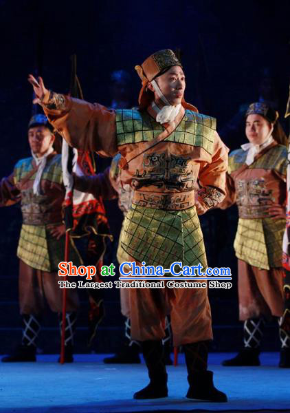 Chun Qiu Er Xu Chinese Peking Opera Takefu Garment Costumes and Headwear Beijing Opera Swordsman Apparels Soldier Clothing
