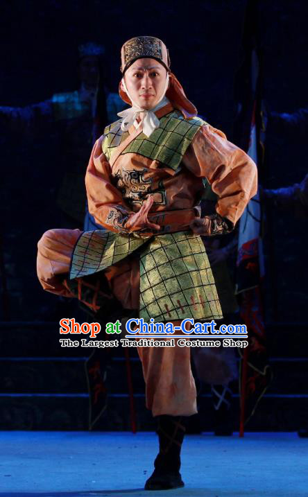 Chun Qiu Er Xu Chinese Peking Opera Takefu Garment Costumes and Headwear Beijing Opera Swordsman Apparels Soldier Clothing