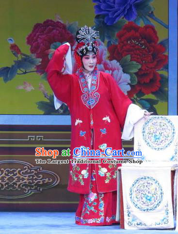 Chinese Ping Opera Hua Tan Red Apparels Costumes and Headpieces Traditional Pingju Opera Lv Bu And Diao Chan Young Beauty Dress Actress Garment