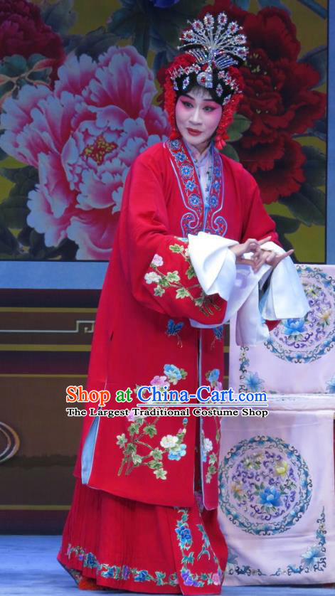 Chinese Ping Opera Hua Tan Red Apparels Costumes and Headpieces Traditional Pingju Opera Lv Bu And Diao Chan Young Beauty Dress Actress Garment